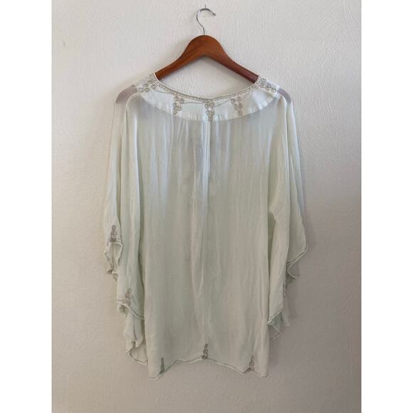 Melissa Odabash Mint Ivory Tunic Kaftan Cover up Sparkle Embroidery 100% Cotton - Picture 3 of 16